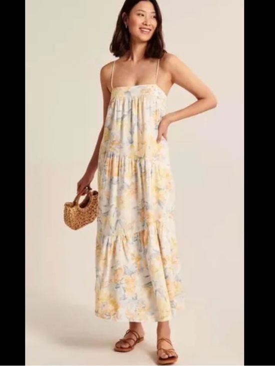 Abercrombie & Fitch Dresses & Skirts - Abercrombie & Fitch Small Linen Blend Yellow & Blue Floral Tiered Maxi Dress